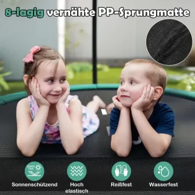 Trampolína Ø244 cm s žebříkem a bezpečnostní sítí kulatá zahradní trampolína dětská trampolína zelená
