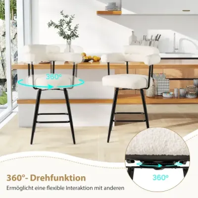 Sada 2 barových židlí Čalouněná barová židle Otočný sedák o 360° Bistro stolička Bílá barva