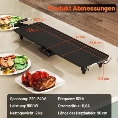 0cm elektrická plotna Teppanyaki gril s nepřilnavým povrchem BBQ gril elektrický gril