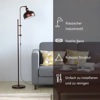 Stojací lampa s nastavitelnou výškou a hlavou lampy a kovovým rámem Čtecí lampa Stojací lampa