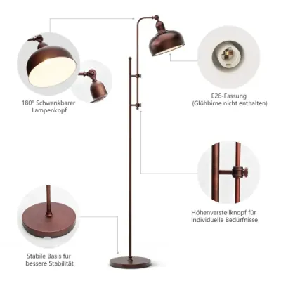 Stojací lampa s nastavitelnou výškou a hlavou lampy a kovovým rámem Čtecí lampa Stojací lampa