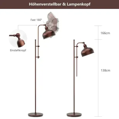 Stojací lampa s nastavitelnou výškou a hlavou lampy a kovovým rámem Čtecí lampa Stojací lampa