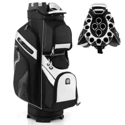 Golfový bag se 14 přihrádkami, popruhem na přenášení, pláštěnkou a 11 kapsami. Lehký golfový bag, černý.