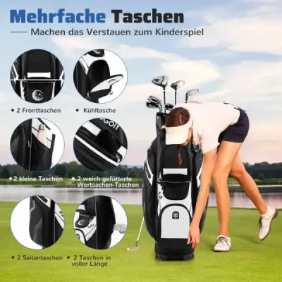 Golfový bag se 14 přihrádkami, popruhem na přenášení, pláštěnkou a 11 kapsami. Lehký golfový bag, černý.