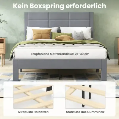 Rám postele pro matraci 200 x 140 cm, čalouněný sametovou látkou, rám postele s platformou, šedá