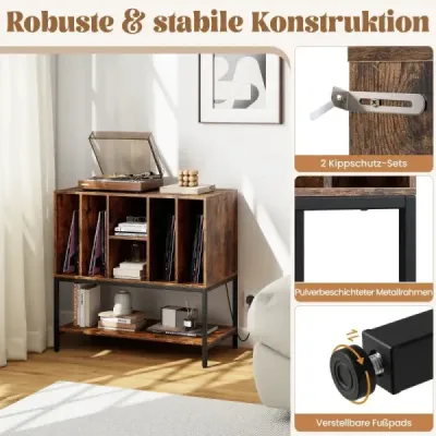 Stojan na gramofon s nabíjecí stanicí a úložným prostorem na vinyly Boční skříňka Police na vinyly Káva
