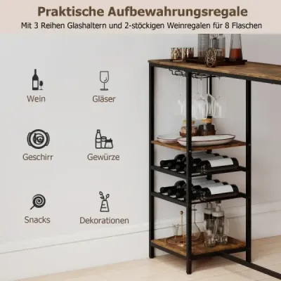 Kuchyňský barový stůl s odkládacími přihrádkami & stojany na víno & držáky na sklenice Kuchyňský pult Barový pult