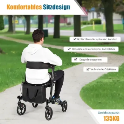Skládací hliníkový rolátor, cestovní rolátor, výškově nastavitelný, lehký rolátor, černý