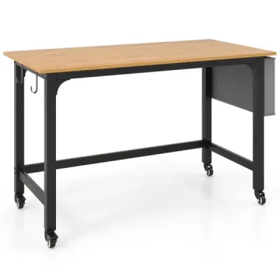 Stůl s kolečky Počítačový stůl s odnímatelnou látkovou taškou a háčkem na sluchátka 120 x 60 x 75 cm dřevo