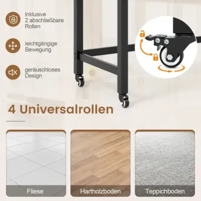 Stůl s kolečky Počítačový stůl s odnímatelnou látkovou taškou a háčkem na sluchátka 120 x 60 x 75 cm Černá barva