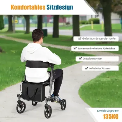 Hliníkový rolátor Skládací cestovní rolátor Výškově nastavitelný lehký rolátor šedý