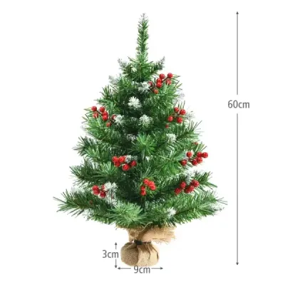 60 cm vysoký stolní vánoční stromeček Realistický vánoční stromeček s PVC větvemi a bobulemi Zelený