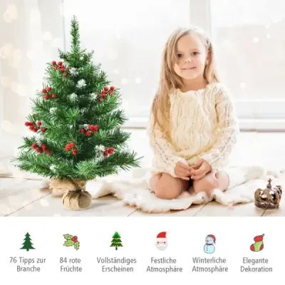 60 cm vysoký stolní vánoční stromeček Realistický vánoční stromeček s PVC větvemi a bobulemi Zelený