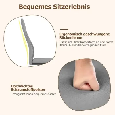Sada 4 moderních jídelních židlí, kuchyňské židle bez područek s vysokým šikmým opěradlem, šedá