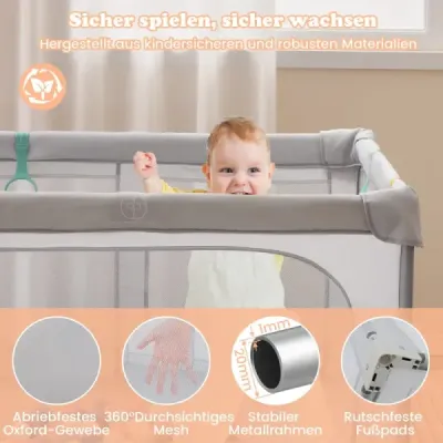 Skládací dětská ohrádka s 50 míčky, 4 rukojeťmi a zipovou brankou, šedá ohrádka na lezení