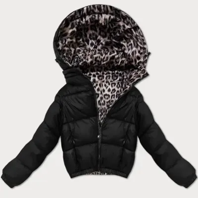 Dámská oboustranná krátká bunda Minority s černým leopardím vzorem (M6-6001-1)