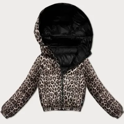 Dámská oboustranná krátká bunda Minority s černým leopardím vzorem (M6-6001-1)