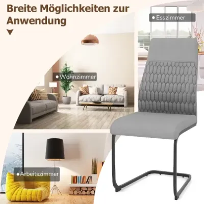 Sada 4 moderních jídelních židlí, kuchyňské židle bez područek s vysokým šikmým opěradlem, šedá