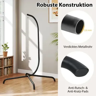 Závěsné křeslo + rám závěsného křesla, sada, PE ratan, závěsný koš, kovový rám