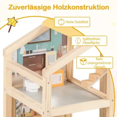 Dětský dřevěný domeček pro panenky s nábytkem a figurkami Rodinný herní domeček s domečkem snů pro kutily