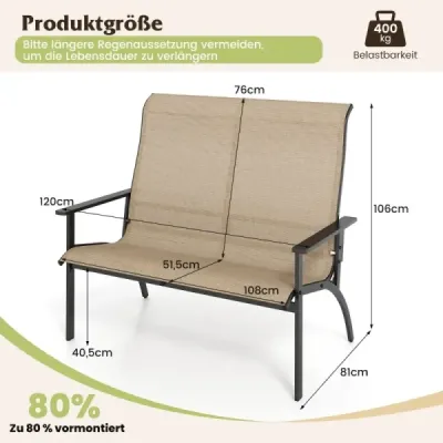Zahradní lavička odolná proti povětrnostním vlivům  2místná lavička, nosnost do 400 kg 120 x 81 x 106 cm