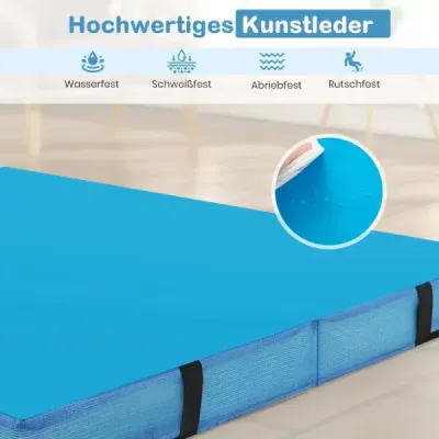 Skládací gymnastická žíněnka 122 x 122 x 10 cm silná dvojitá skládací gymnastická žíněnka s potahem z imitace kůže modrá