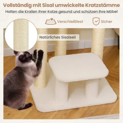 Malé škrabadlo pro kočky v bytě Kočičí věž s útulným plyšovým vrškem Bílá