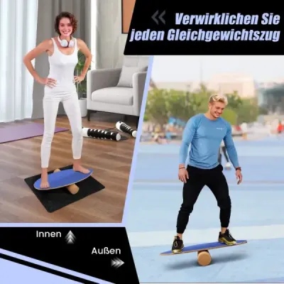 Balanční deska ze dřeva Balanční deska Balanční trenažér Trickboard pro domácnost včetně korkové role Tmavě modrá