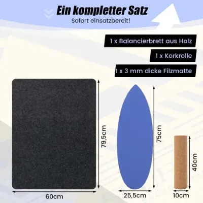 Balanční deska ze dřeva Balanční deska Balanční trenažér Trickboard pro domácnost včetně korkové role Tmavě modrá