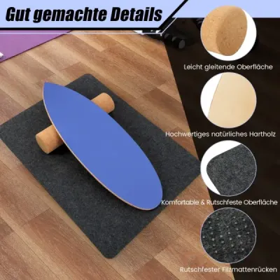 Balanční deska ze dřeva Balanční deska Balanční trenažér Trickboard pro domácnost včetně korkové role Tmavě modrá