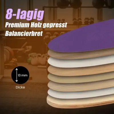 Balanční deska ze dřeva Balanční deska Balanční trenažér Trickboard pro domácnost včetně korkové role Fialová
