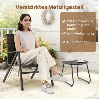3dílná venkovní bistro sada zahradního nábytku včetně kulatého odkládacího stolku a 2 židlí z kovové konstrukce