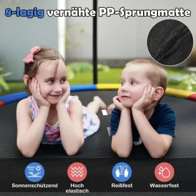 Venkovní trampolína s žebříkem, zahradní trampolína kulatá s bezpečnostní sítí, krytem okraje a kovovým rámem Ø305 cm, barevná