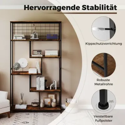 6patrový vysoký stojan na květiny s kovovou sítí, geometrický tvar, rustikální hnědý