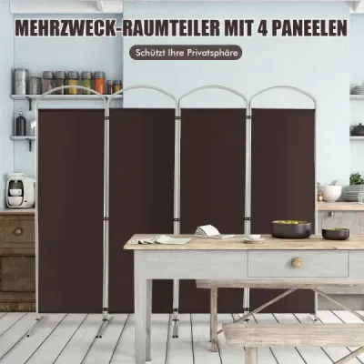 Skládací rozdělovač místností se 4 panely Dělící stěna pro domácnost 221 x 51 x 188 cm-Hnědá barva