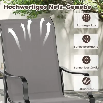 Sada 2 zahradních židlí s vysokým opěradlem, nosnost až 150 kg, zahradní židle, šedá
