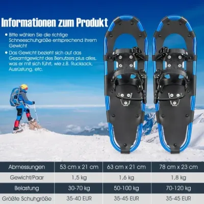 Všestranná sada sněžnic 63 cm ergonomické sněžnice s dvojitým ráčnovým systémem vázání Blue
