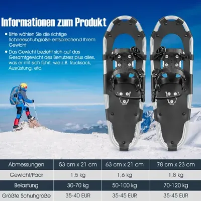 Všestranná sada sněžnic 63 cm ergonomické sněžnice s dvojitým ráčnovým systémem vázání stříbrná