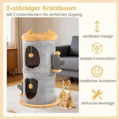 2patrový kočičí domek roztomilý kočičí strom se 2 útulnými kočičími jeskyněmi šedá+oranžová