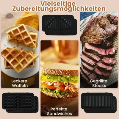 Přenosný elektrický sendvičovač 3 v 1 na vafle a panini a sendvičovač