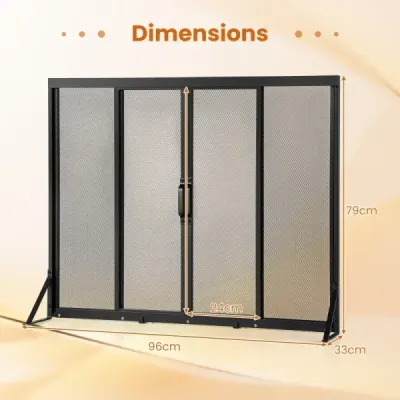 Kaminschirm mit Schiebetüren Freistehender Kaminfunkenschutz mit Dreiecksstützrahmen 96 x 79 cm