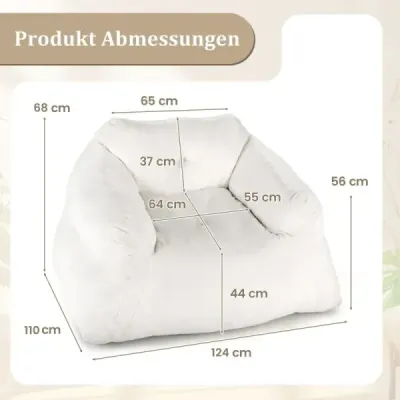 Křeslo Beanbag Podlahové křeslo se sametovým potahem a protiskluzovou základnou Čalouněná podlahová pohovka do obývacího pokoje 129 x 111 x 69 cm Béžová barva