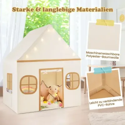 Dětský vnitřní stan s hvězdicovými světly a polstrovanou podložkou Beige + Black