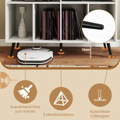 Stojan na gramofon s nabíjecí stanicí Stojan na gramofon s policemi pro uložení vinylů Bílý