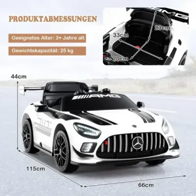 Dětské autíčko Mercedes-AMG GT3 s licencí a dálkovým ovládáním 3 rychlosti Bílé