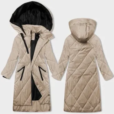 Dlha dámska zimná bunda MODA3168  světlobéžova