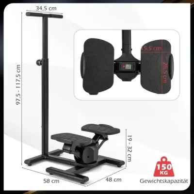 Stepper pro trénink Twist Stair Stepper tréninkové zařízení s výškově nastavitelnou rukojetí a protiskluzovými pedály Černá barva