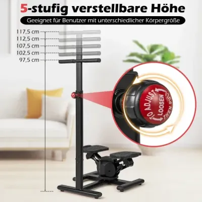 Stepper pro trénink Twist Stair Stepper tréninkové zařízení s výškově nastavitelnou rukojetí a protiskluzovými pedály Černá barva