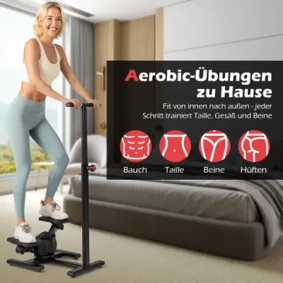 Stepper pro trénink Twist Stair Stepper tréninkové zařízení s výškově nastavitelnou rukojetí a protiskluzovými pedály Černá barva