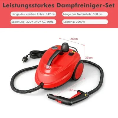 Přenosný parní čistič 2000W vysokotlaký parní čistič s 15 doplňky univerzální parní mop červený